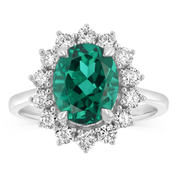 Luminesce Lab Grown 3 Carats Created Emerald with 0.70 Carat Diamond Ring in Sterling Silver