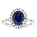 Luminesce Lab Grown 2.25 Carats Created Sapphire with 1/2 Carat Diamond Ring in Sterling Silver