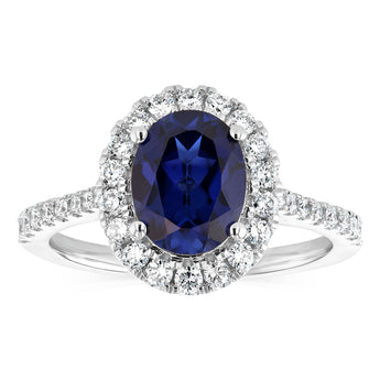 Luminesce Lab Grown 2.25 Carats Created Sapphire with 1/2 Carat Diamond Ring in Sterling Silver