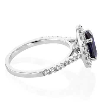 Luminesce Lab Grown 2.25 Carats Created Sapphire with 1/2 Carat Diamond Ring in Sterling Silver