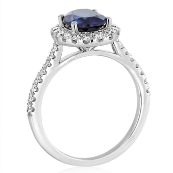 Luminesce Lab Grown 2.25 Carats Created Sapphire with 1/2 Carat Diamond Ring in Sterling Silver