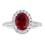 Luminesce Lab Grown 2 Carats Created Ruby with 1/2 Carat Diamond Ring in Sterling Silver