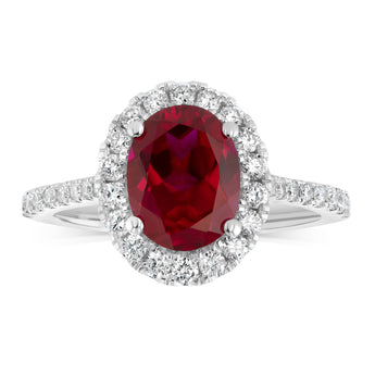 Luminesce Lab Grown 2 Carats Created Ruby with 1/2 Carat Diamond Ring in Sterling Silver