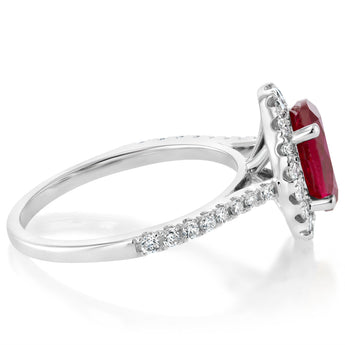 Luminesce Lab Grown 2 Carats Created Ruby with 1/2 Carat Diamond Ring in Sterling Silver