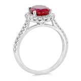 Luminesce Lab Grown 2 Carats Created Ruby with 1/2 Carat Diamond Ring in Sterling Silver