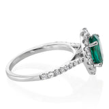 Luminesce Lab Grown 2 Carats Created Emerald with 1/2 Carat Diamond Ring in Sterling Silver
