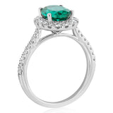 Luminesce Lab Grown 2 Carats Created Emerald with 1/2 Carat Diamond Ring in Sterling Silver