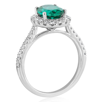 Luminesce Lab Grown 2 Carats Created Emerald with 1/2 Carat Diamond Ring in Sterling Silver