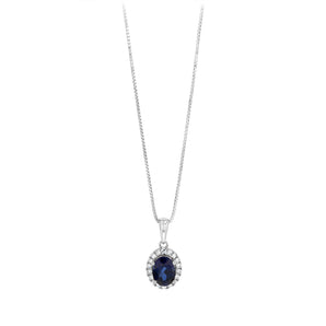 Luminesce Lab Grown 1 Carat Created Sapphire with 1/6 Carat Diamond Pendant in Sterling Silver