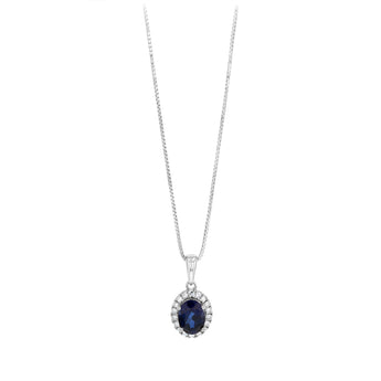 Luminesce Lab Grown 1 Carat Created Sapphire with 1/6 Carat Diamond Pendant in Sterling Silver