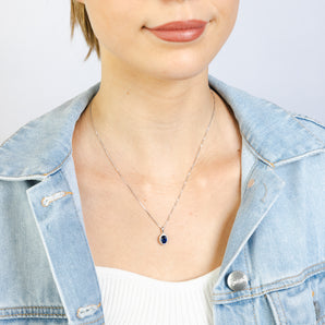 Luminesce Lab Grown 1 Carat Created Sapphire with 1/6 Carat Diamond Pendant in Sterling Silver