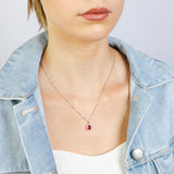 Luminesce Lab Grown 1 Carat Created Ruby with 1/6 Carat Diamond Pendant in Sterling Silver