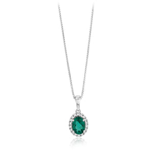 Luminesce Lab Grown 1/6 Carat Diamond and Created Emerald Pendant on 45cm Chain in Sterling Silver