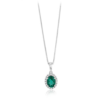 Luminesce Lab Grown 1 Carat Created Emerald with 1/6 Carat Diamond Pendant in Sterling Silver