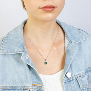 Luminesce Lab Grown 1 Carat Created Emerald with 1/6 Carat Diamond Pendant in Sterling Silver