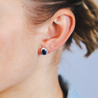 Luminesce Lab Grown 2 Carats Created Sapphire with 0.30 Carat Diamond Stud Earrings in Sterling Silver