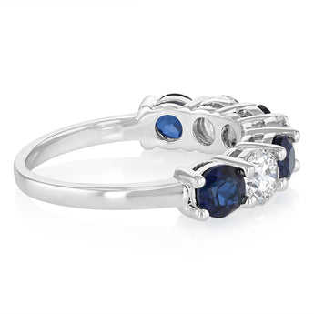 Luminesce Lab Grown 1.60 Carats Created Sapphire with 1 Carat Diamond Ring in Sterling Silver