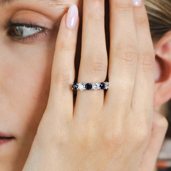 Luminesce Lab Grown 1.60 Carats Created Sapphire with 1 Carat Diamond Ring in Sterling Silver