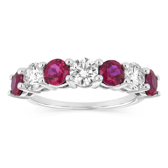 Luminesce Lab Grown 1.40 Carats Created Ruby with 1 Carat Diamond Ring in Sterling Silver