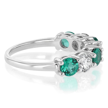 Luminesce Lab Grown 1.40 Carats Created Emerald with 1 Carat Diamond Ring in Sterling Silver