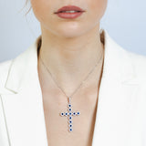 Created Blue Sapphire and Luminesce Lab Grown 1.65 Carat Diamond Pendant in Sterling Silver
