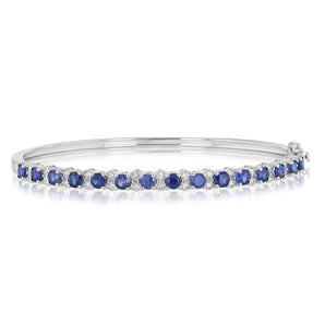 Created Blue Sapphire and Luminesce Lab Grown 1/4 Carat Diamond Bangle in Sterling Silver