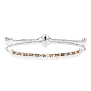 Natural Citrine and Luminesce Lab Grown 1/2 Carat Diamond Bracelet Bolo Clasp in Sterling Silver