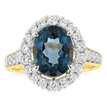 Luminesce Lab Grown 0.65 Carat Diamond and Blue Topaz Dress Ring in 9ct Yellow Gold