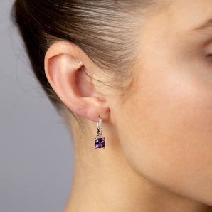 Luminesce Lab Grown 1/5 Carat Diamond and 1.20 Carat Natural Amethyst Earring in 9ct Yellow Gold