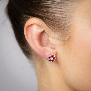 Luminesce Lab Grown Diamond and Created Ruby Stud Earrings in 9ct Yellow Gold