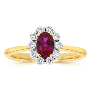 0.27 Carat Luminesce Lab Grown Diamond and Created Ruby Ring in 9ct Yellow Gold