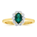 0.27 Carat Luminesce Lab Grown Diamond and Created Emerald Ring in 9ct Yellow Gold