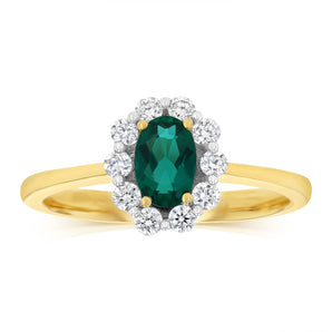 0.27 Carat Luminesce Lab Grown Diamond and Created Emerald Ring in 9ct Yellow Gold