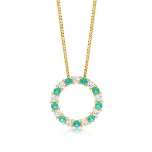 Luminesce Lab Grown 1/4 Carat Diamond and Created Emerald Pendant in 9ct Yellow Gold