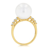 Luminesce Lab Grown 1/4 Carat Diamond and White South Sea Pearl Ring in 9ct Yellow Gold