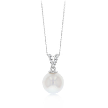 Luminesce Lab Grown 1/10 Carat Diamond and White South Sea Pearl Pendant on 45cm Chain in Sterling Silver