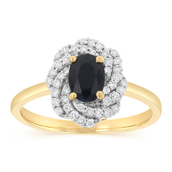 Luminesce Lab Grown 1/3 Carat Diamond and Natural Black Sapphire Ring in 9ct Yellow Gold