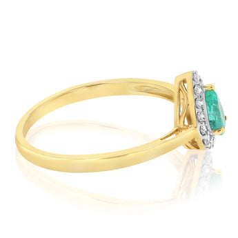 Luminesce Lab Grown 1/6 Carat Diamond and Natural Emerald Ring in 9ct Yellow Gold
