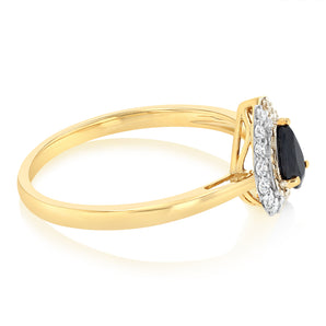 Luminesce Lab Grown 1/6 Carat Diamond and Natural Black Sapphire Ring in 9ct Yellow Gold