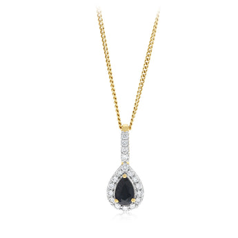 Luminesce Lab Grown 1/5 Carat Diamond and Natural Black Sapphire Pendant in 9ct Yellow Gold