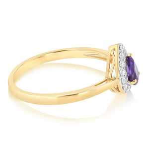 Luminesce Lab Grown 1/6 Carat Diamond and Amethyst Ring in 9ct Yellow Gold