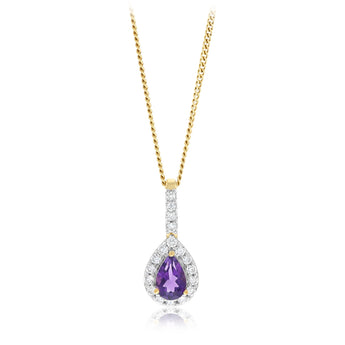 Luminesce Lab Grown 1/5 Carat Diamond and Amethyst Pendant in 9ct Yellow Gold