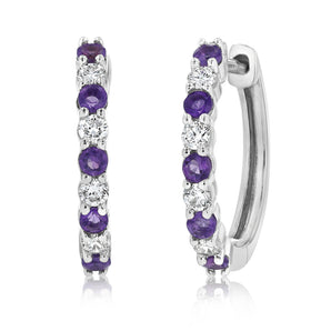 Luminesce Lab Grown 1/4 Carat Diamond and Amethyst Hoop Earrings in Sterling Silver