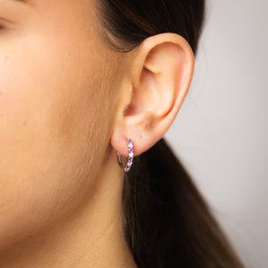 Luminesce Lab Grown 1/4 Carat Diamond and Amethyst Hoop Earrings in Sterling Silver