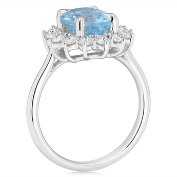 Luminesce Lab Grown 0.70 Carat Diamond and 3.45 Carat Sky Blue Topaz Ring in Sterling Silver