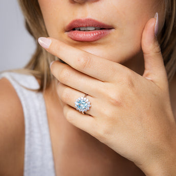 Luminesce Lab Grown 0.70 Carat Diamond and 3.45 Carat Sky Blue Topaz Ring in Sterling Silver