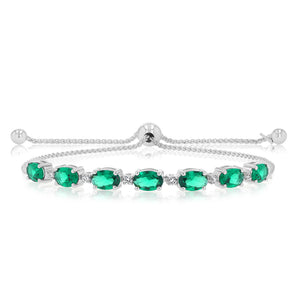 Luminesce Lab Grown 1/10 Carat Diamond and 4.15 Carat Created Emerald Bolo Bracelet in Sterling Silver