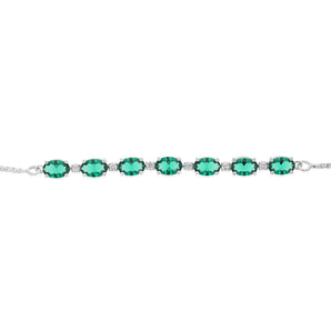 Luminesce Lab Grown 1/10 Carat Diamond and 4.15 Carat Created Emerald Bolo Bracelet in Sterling Silver