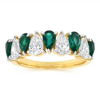 Luminesce Lab Grown 1 Carat Diamond and 1.20 Carat Created Emerald Ring in 9ct Yellow Gold