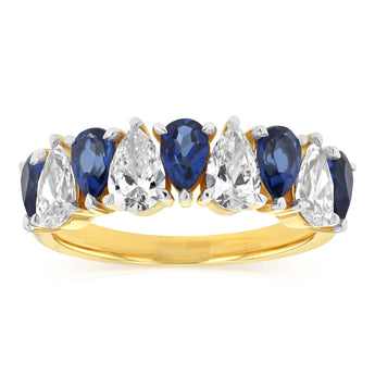 Luminesce Lab Grown 1 Carat Diamond and 1.60 Carat Created Blue Sapphire Ring in 9ct Yellow Gold